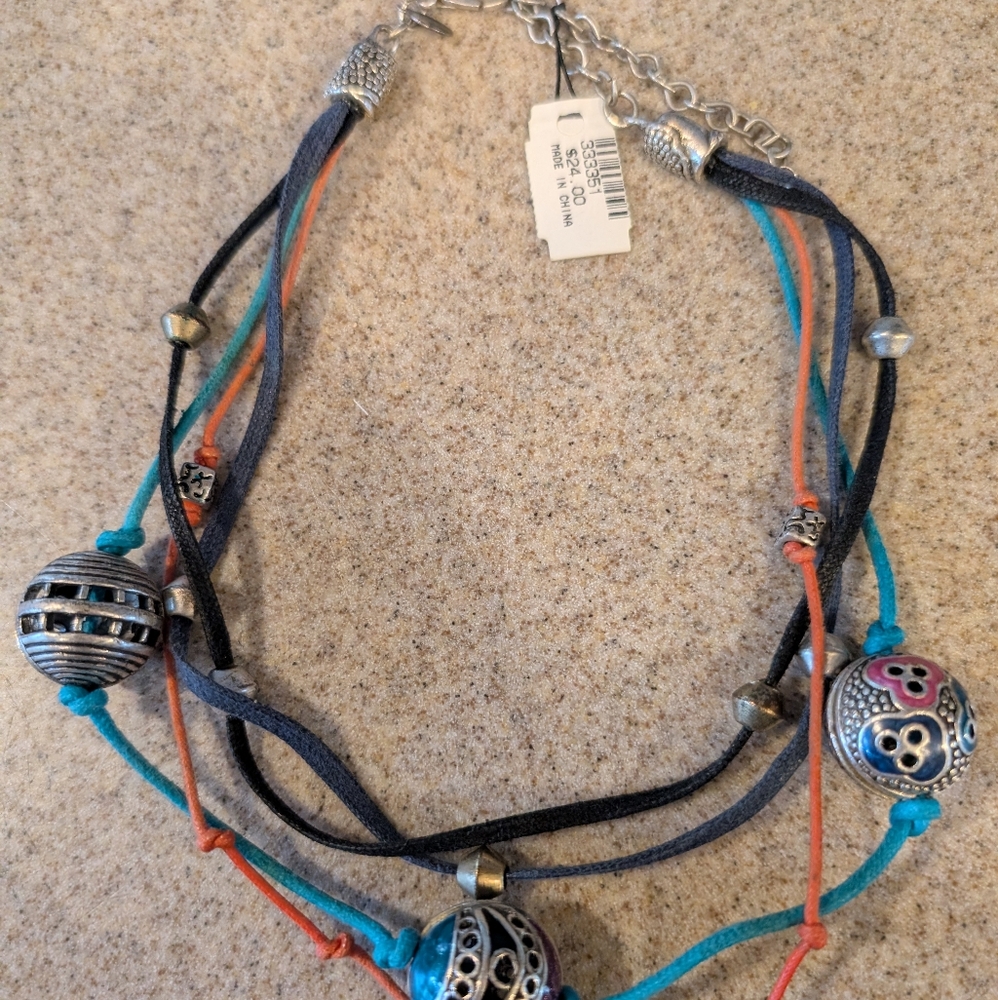 Chico's Necklace - Colorful 3 strands, silver beads